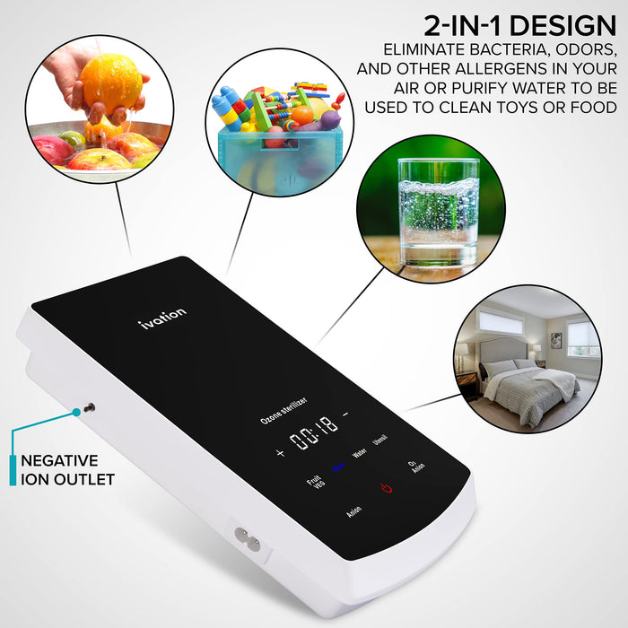 Ivation Multipurpose Ozone Sterilizer for Air & Water, Portable Deodorizing & Disinfecting System