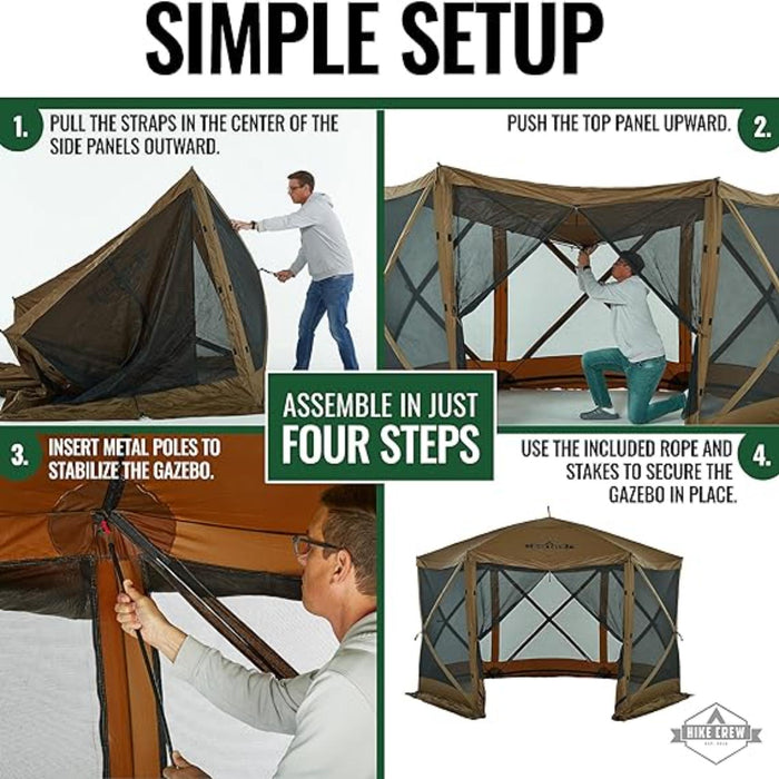 Hike Crew 12’ x 12’ Pop Up Gazebo, 6-Sided Instant Outdoor Tent Canopy with Stakes, Ropes & More