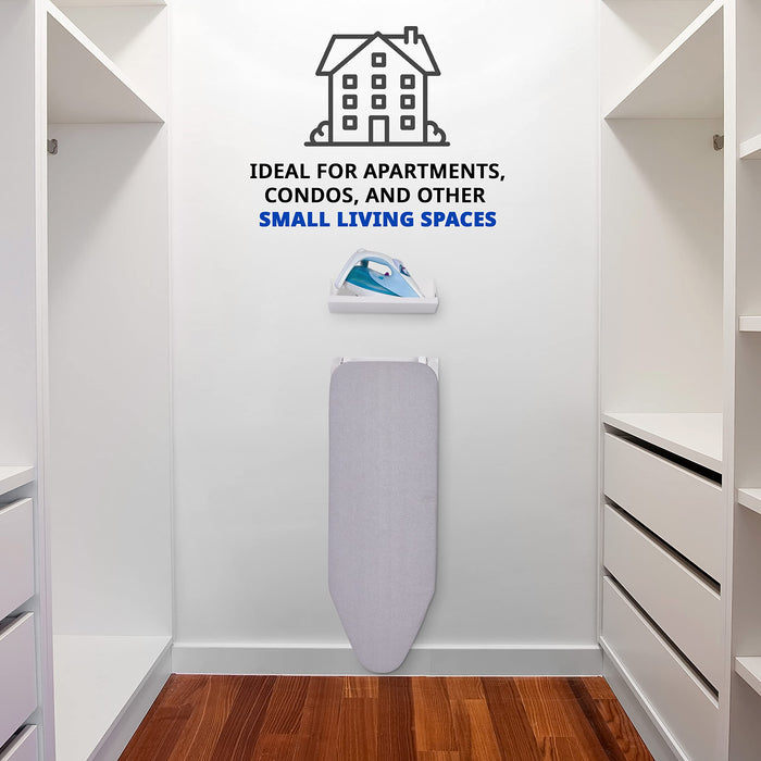 Ivation Wall Mounted Ironing Board, 36.2” x 12.2” Fold Down Iron Board with Storage Shelf