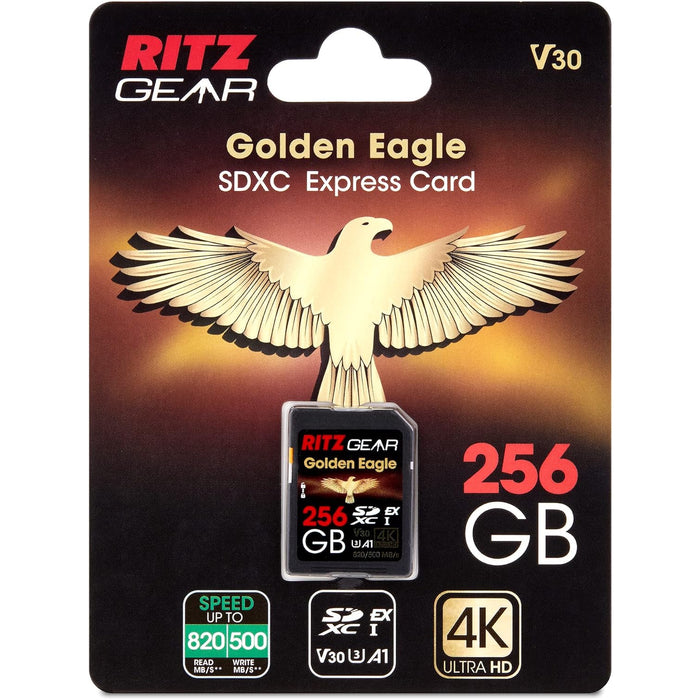 Ritz Gear SDExpress Golden Eagle SDXC SD Card, Express SD Card 256GB with SDExpress-Reader Included