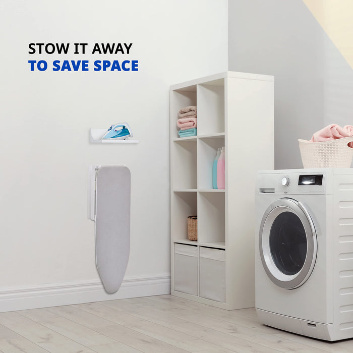 Ivation Wall Mounted Ironing Board, 36.2” x 12.2” Fold Down Iron Board with Storage Shelf