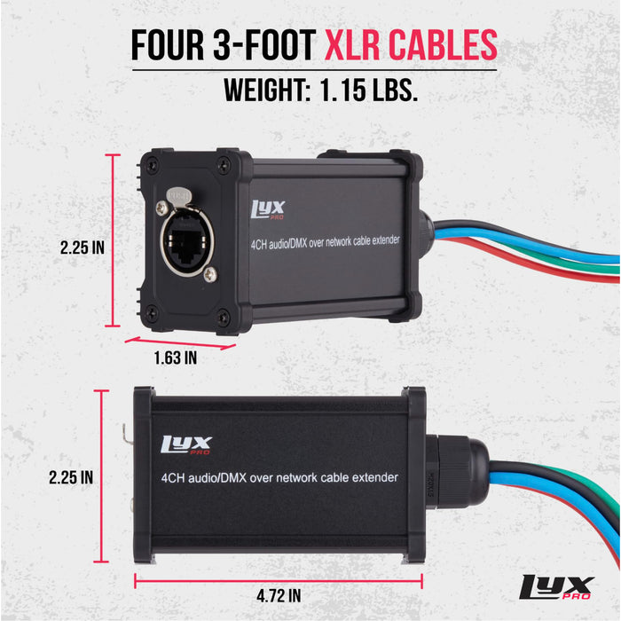 LyxPro XLR to RJ45 Ethercon Audio Snake 4 Channel & 3 Pin, Male & Female Pair with Cables