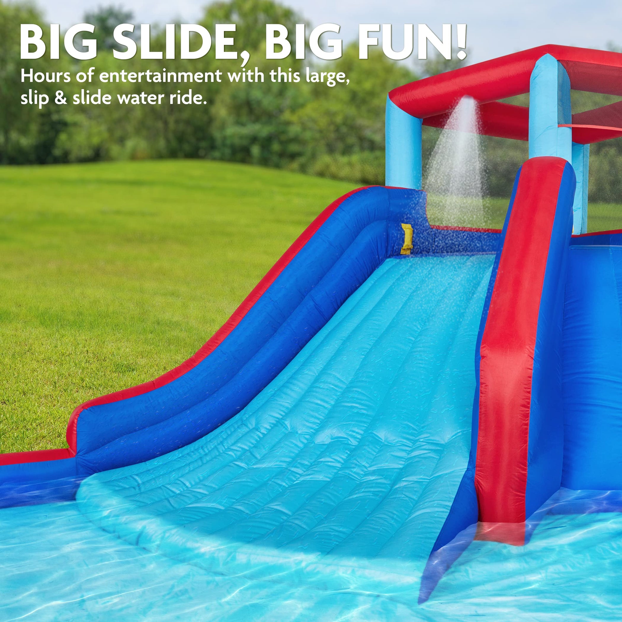 Sunny & Fun Four Corner Inflatable Water Slide Park with Climbing Wall ...