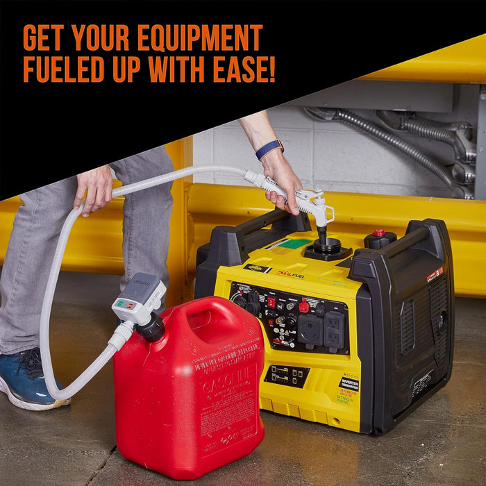 Deway Automatic Battery Powered Fuel Transfer Pump with Flow Control Nozzle and 3 Cans Adapters