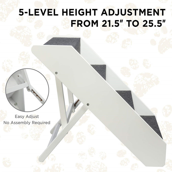 Arf Pets Wood Dog Stairs, 4 Levels Height Adjustment, Foldable Pet Steps for Dogs & Cats - White