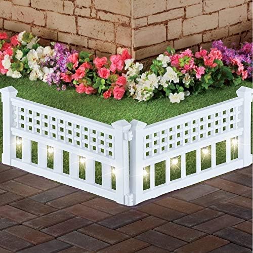 SkyMall 14"H Decorative 8 Piece Architectural Corner Post Solar Garden Border Fence - White