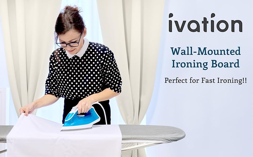 Ivation Wall Mounted Ironing Board, 36.2” x 12.2” Fold Down Iron Board with Storage Shelf