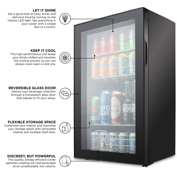 Ivation 126 Can Beverage Refrigerator, Freestanding Mini Fridge with Glass Door - Black