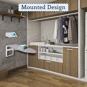 Ivation Wall Mounted Ironing Board, 36.2” x 12.2” Fold Down Iron Board with Storage Shelf