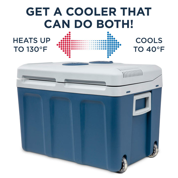 Ivation Electric Cooler & Warmer, 45 L Portable Thermoelectric 12 Volt Cooler with Wheels - Blue
