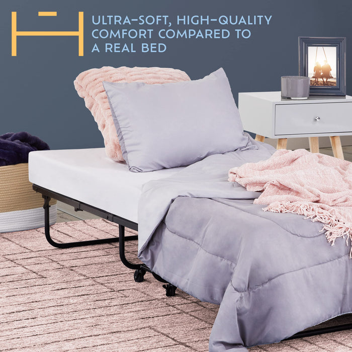 Heyward Folding Bed, Machine Washable Cover, Memory Foam Cot Size Folding Bed with Mattress