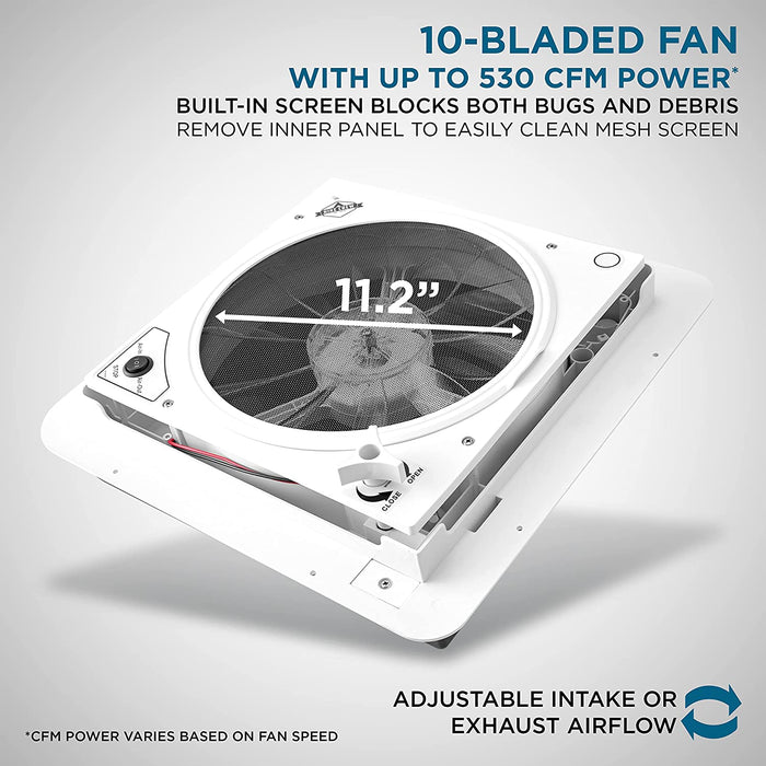 Hike Crew 14” RV Roof Vent Fan, 12V Manual Camper Fan with Removable Screen - Smoked Lid