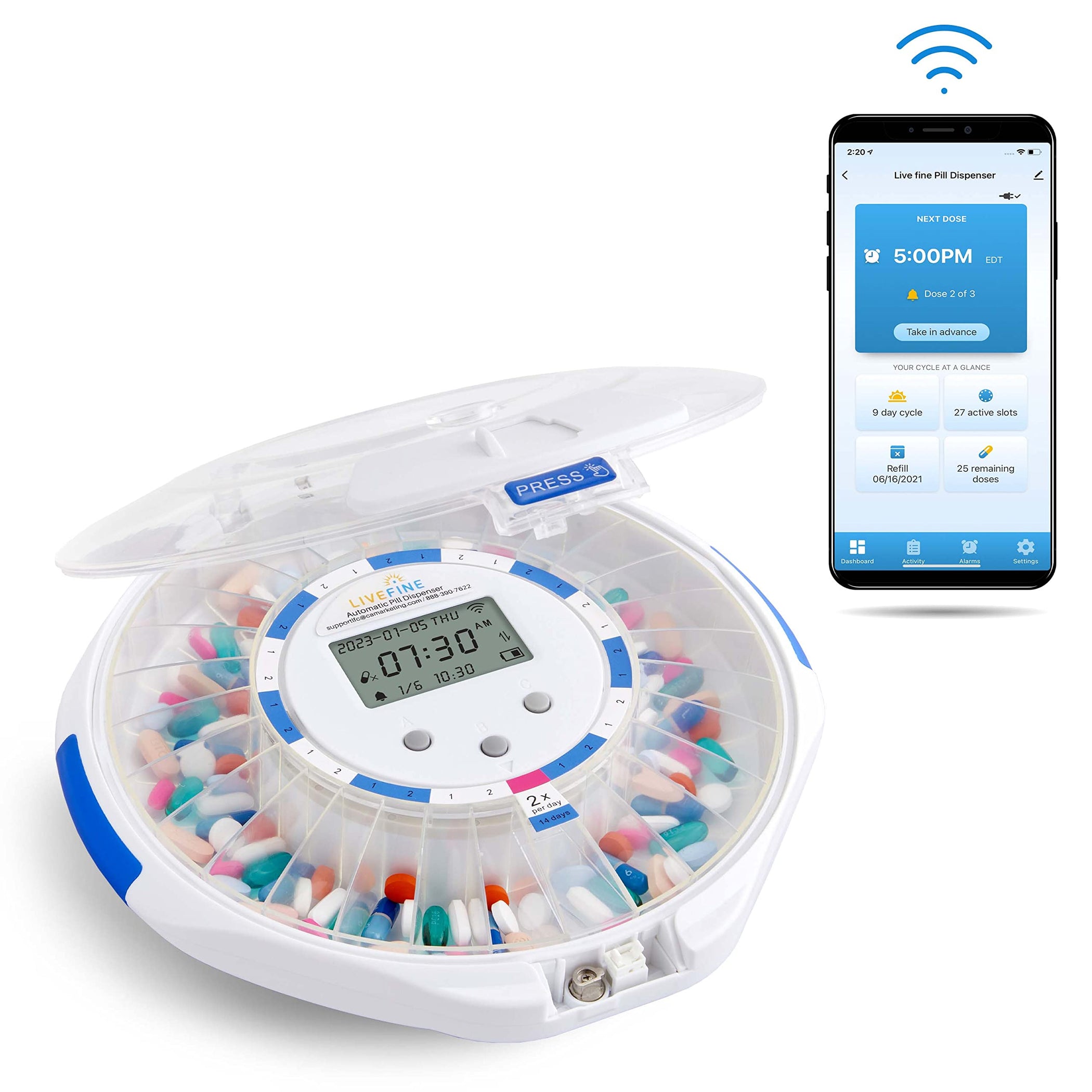 LiveFine Smart WiFi Automatic Pill Dispenser, 28-Day Pill Organizer wi ...