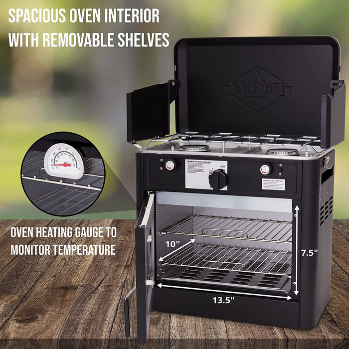 Hike Crew Gas Camping Oven, CSA Approved 2-Burner Stove & Camp Oven with Bag, Igniter & More - Black