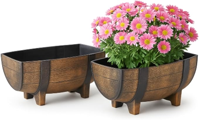 Decorative Outdoor Half Barrel Planters - Set of 2
