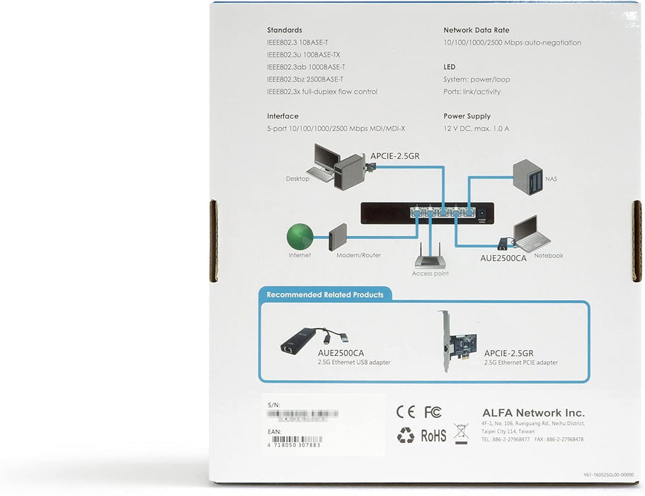 Ethernet Switch with Loop Detection and Fanless Design - 5 Port - 2.5Gbps