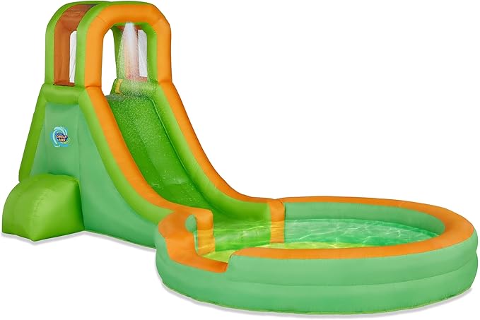 Sunny & Fun Single Ring Inflatable Water Slide Park with Climbing Wall & Deep Pool - Red/Blue