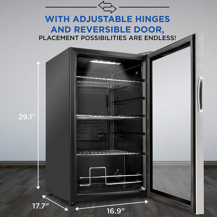 Ivation 101 Can Beverage Refrigerator, Freestanding Mini Fridge with Glass Door - Stainless Steel
