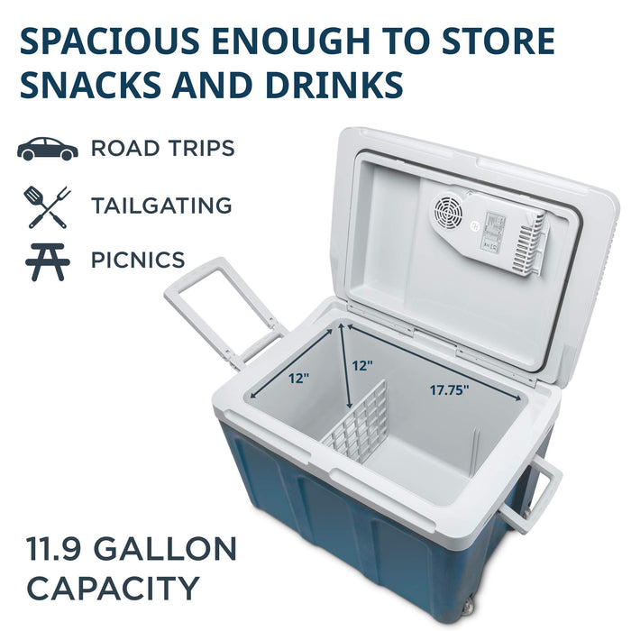 Ivation Electric Cooler & Warmer, 45 L Portable Thermoelectric 12 Volt Cooler with Wheels - Blue