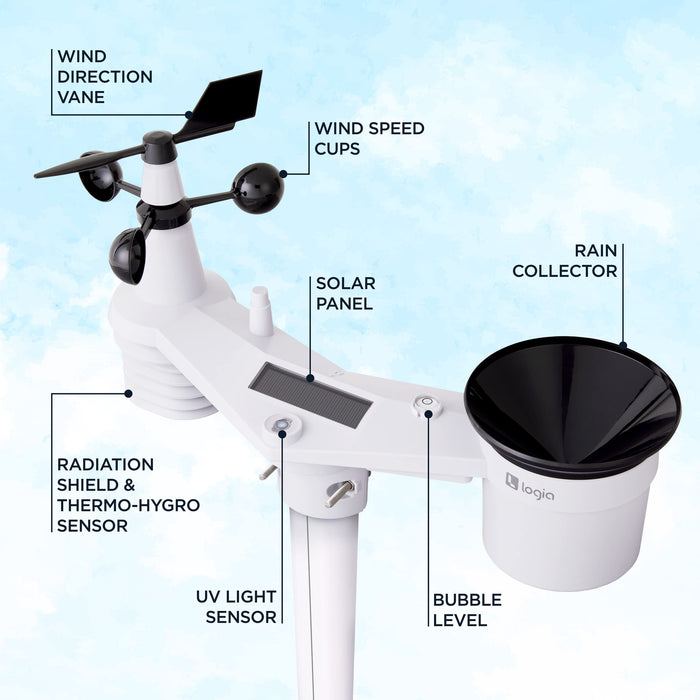 Logia 7-in-1 Wi-Fi Wireless Weather Station w/Solar, Indoor/Outdoor weather station w/Alarms & More
