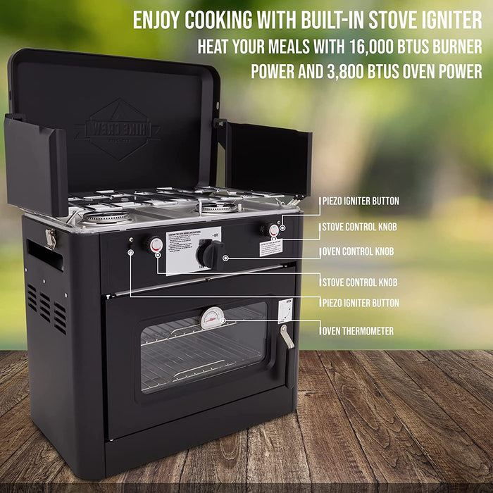 Hike Crew Gas Camping Oven, CSA Approved 2-Burner Stove & Camp Oven with Bag, Igniter & More - Black