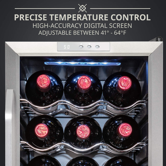 Ivation 18 Bottle Compressor Wine Refrigerator, Freestanding Wine Cooler with Lock, Stainless Steel