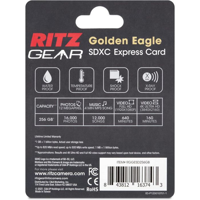 Ritz Gear SDExpress Golden Eagle SDXC SD Card, Express SD Card 256GB with SDExpress-Reader Included