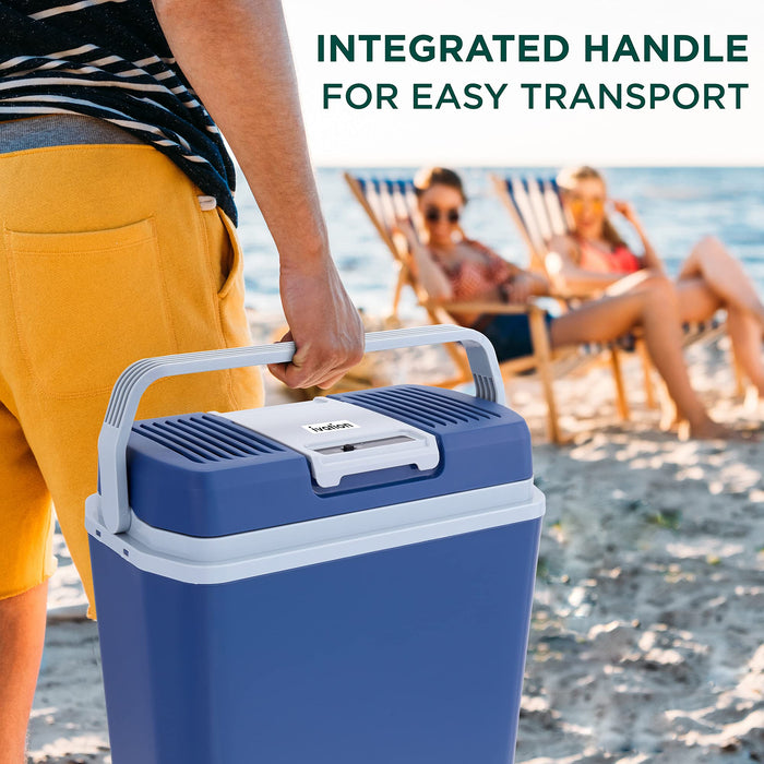 Ivation Electric Cooler & Warmer, 24 L Portable Thermoelectric 12 Volt Cooler with Handle - Blue