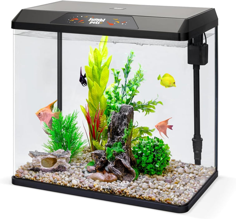 JumblPets Starter Fish Aquarium Kit, Beginner Glass Fish Tank Kit w/LED Lighting & More (2 Gallon)
