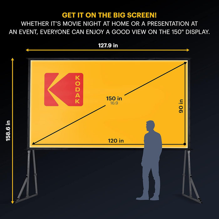 Kodak 150” Projector Screen with Stand - Fast Fold Front Projection Screen with Tripod & Case