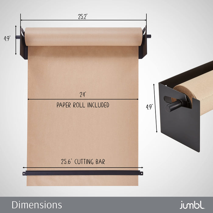 Kraft Paper Wall Dispenser, Wall Mounted Paper Roll Dispenser with Paper Cutter (Black)