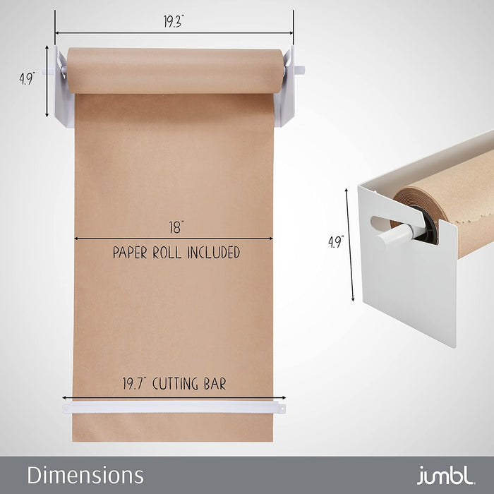 Paper Wall Dispenser, Wall Mounted Paper Roll Dispenser with Paper Cutter (White)