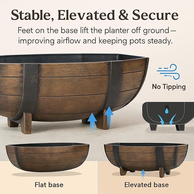 Decorative Outdoor Half Barrel Planters - Set of 2