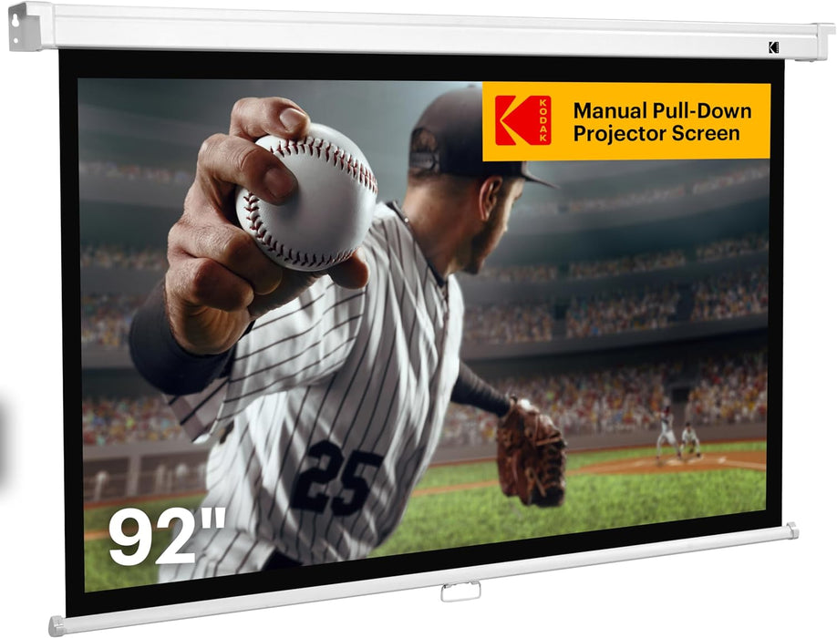 Kodak 92" Manual Pull Down Projector Screen, Large 16:9 Retractable Projector Screen