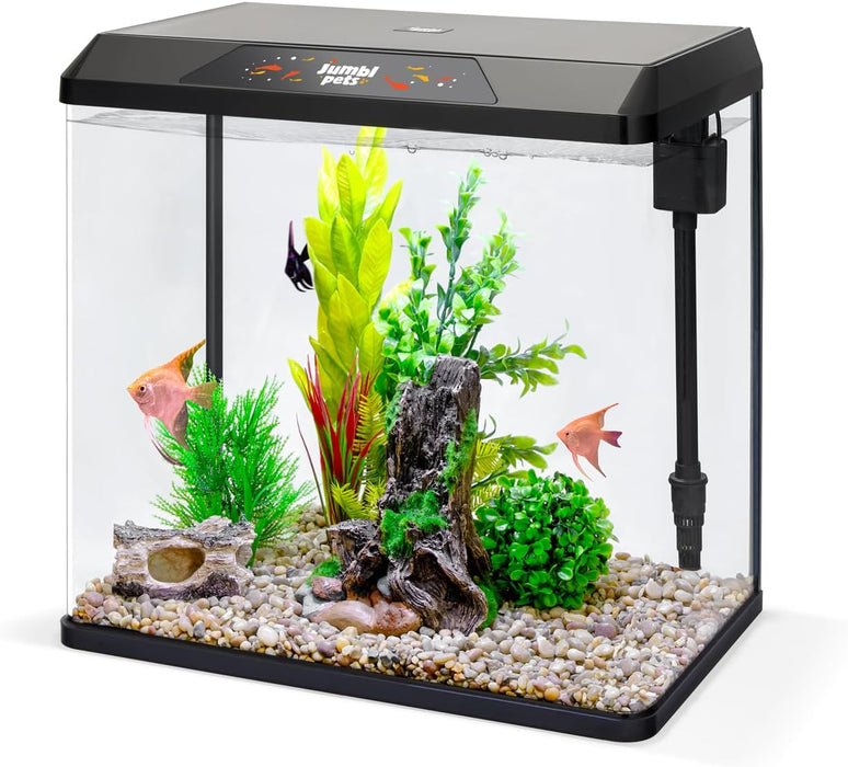 fish tank aquarium accessories Starter Fish Aquarium Kit, Beginner Glass Fish Tank Kit w/LED Lighting — SkyMall