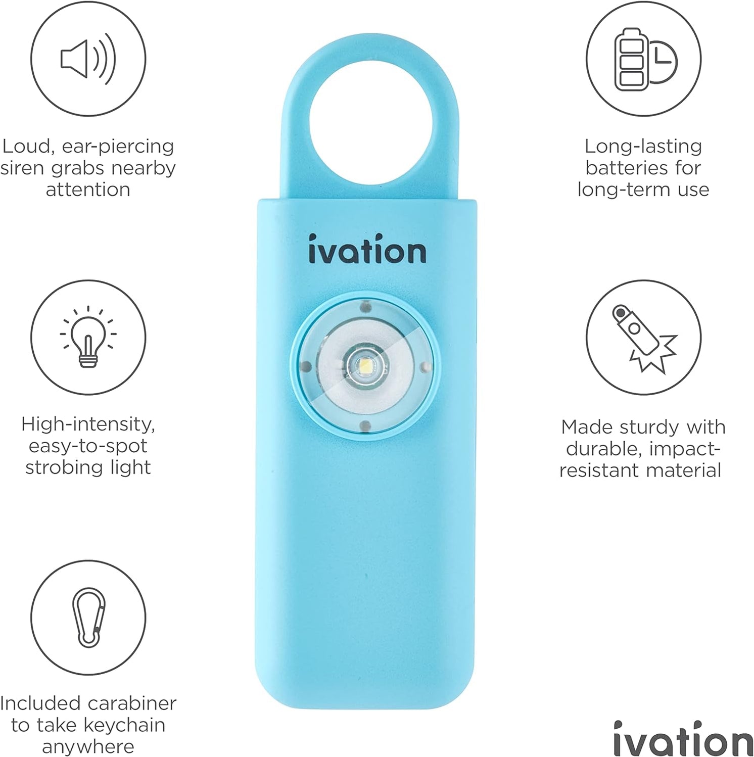 Ivation Personal SOS Keychain Alarm, Rechargeable Personal Alarm with ...