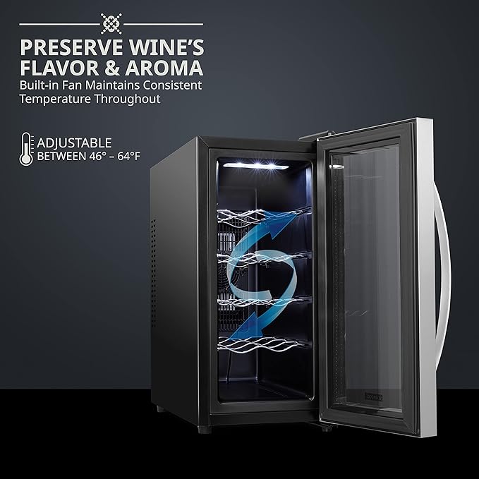 Schmecke 10 Bottle Thermoelectric Wine Cooler, Quiet Freestanding Wine Fridge, Stainless Steel