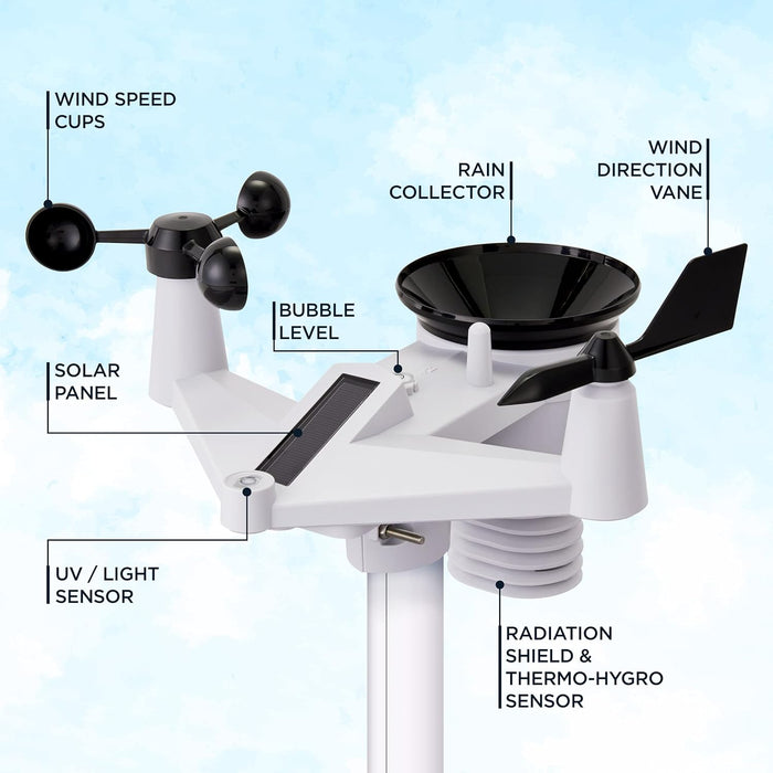 7-in-1 WiFi Wireless Weather Station with 10-Day Forecast, Solar & Large 8" LED Display