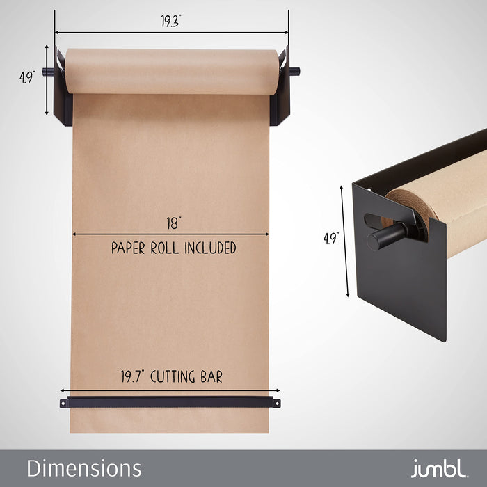 Kraft Paper Wall Dispenser, Wall Mounted Paper Roll Dispenser with Paper Cutter (Black)