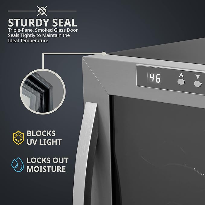 Schmecke 10 Bottle Thermoelectric Wine Cooler, Quiet Freestanding Wine Fridge, Stainless Steel