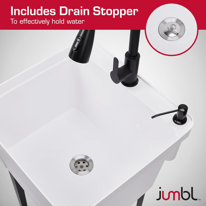 Freestanding Utility Sink with Pull-Down Faucet, Laundry Room Sink w/Gooseneck Sprayer & More