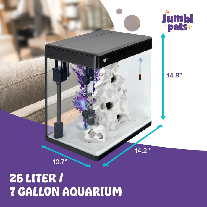 Premium Fish Aquarium Kit, Complete Glass Fish Tank Kit w/LED Lighting & More