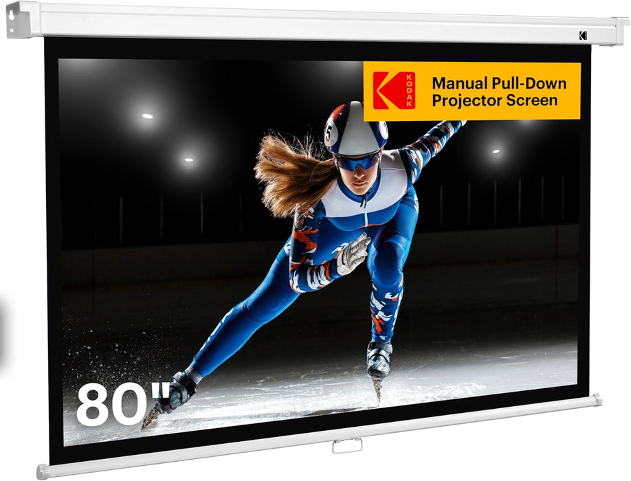 Kodak 80" Manual Pull Down Projector Screen, Large 16:9 Retractable Projector Screen