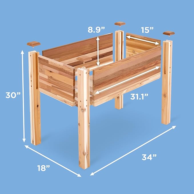 Raised Canadian Cedar Garden Bed 34x18x30” Herb Planter for Growing Fresh Flower & More