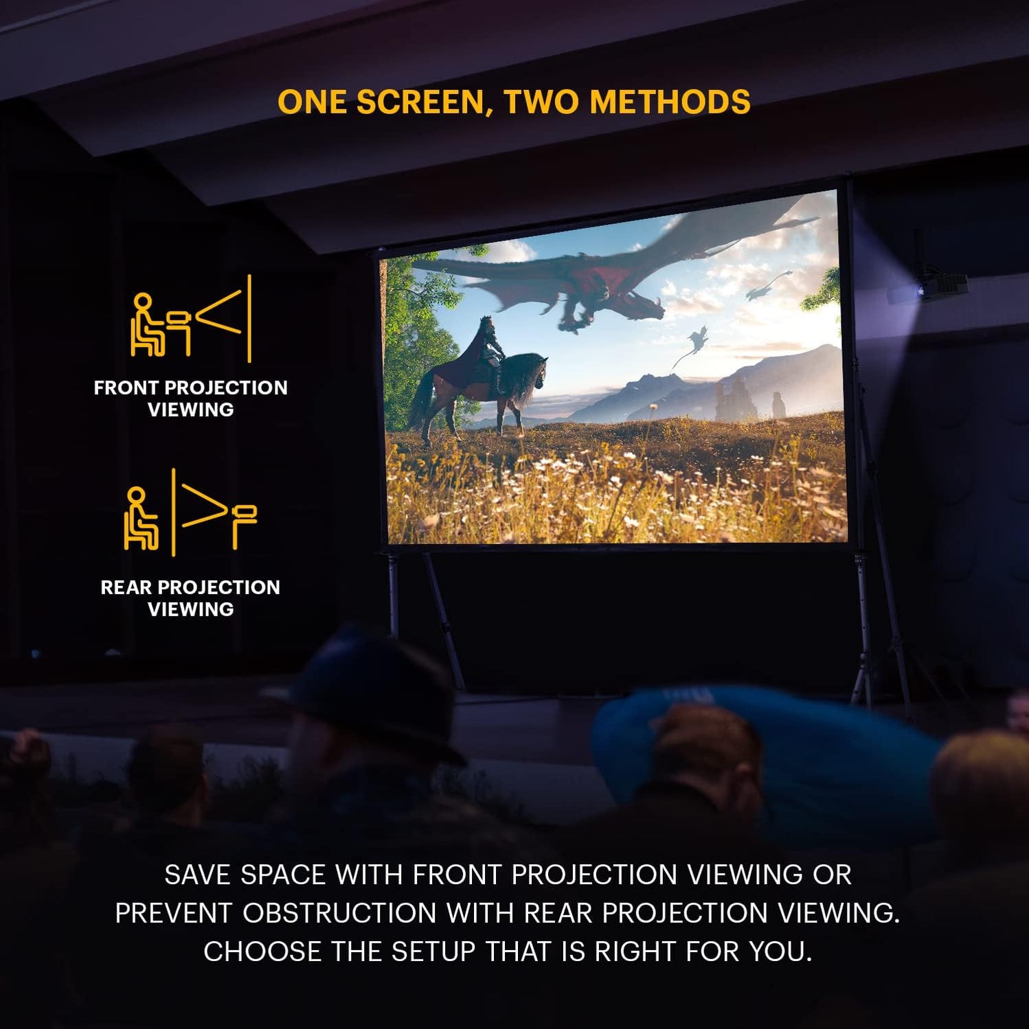 Projectyi KODAK 120” Dual Projector Screen, Fast Fold Gray Front & Rear Projecti ...