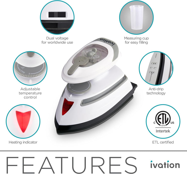 Ivation Travel Steam Iron, Dual Voltage Travel Iron & Clothes Steamer with Nonstick Soleplate & More