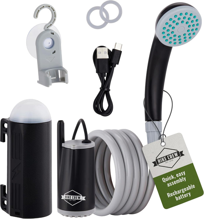 Hike Crew Battery-Operated Camping Shower w/LED Light, Outdoor Handheld Portable Shower for Camping