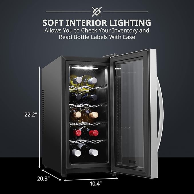 Schmecke 10 Bottle Thermoelectric Wine Cooler, Quiet Freestanding Wine Fridge, Stainless Steel