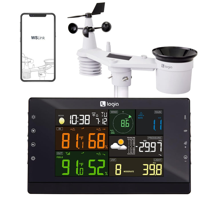 7-in-1 Wi-Fi Wireless Weather Station w/Solar, Indoor/Outdoor weather station w/Alarms & More