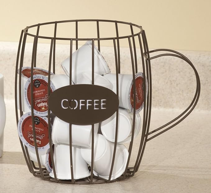 SkyMall Coffee Cup Wire Basket, Brown